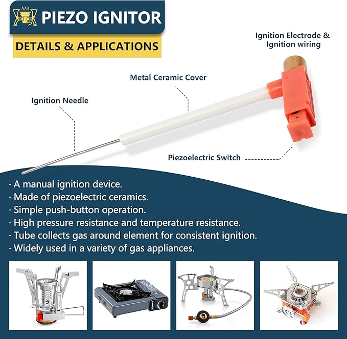 Piezo Ignitor Piezo Spark Ignition Kit Electrode lgniter and Brass Jet Nozzle Misting Nozzle LPG Gas Orifice Pipe Replacement for Camping & Backpacking Stove Burner Heater (4 Pack)