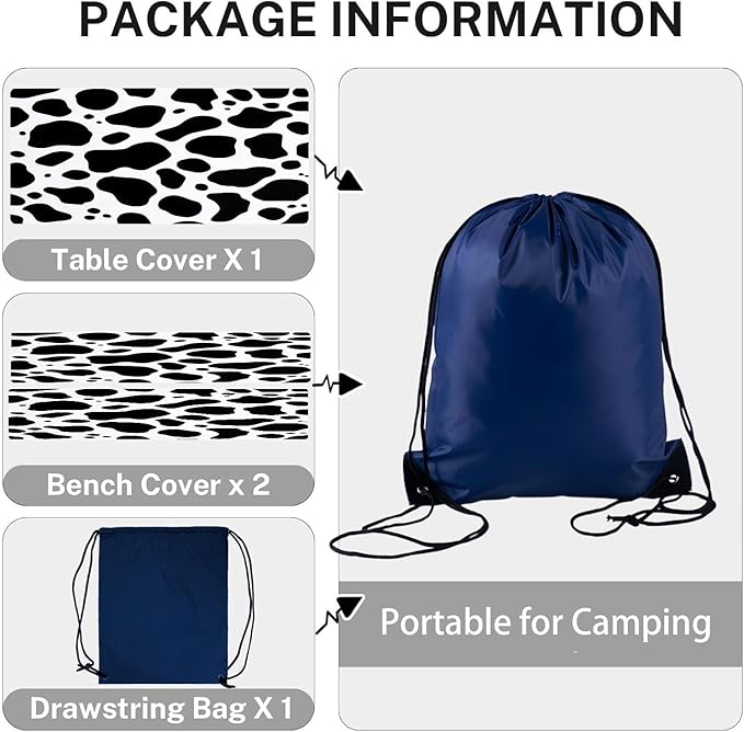 CAPSCEOLL Fitted Picnic Table Cover with Bench Covers with Elastic 6Ft Waterproof Camping Picnic Table Cover Cloths for Outdoors Camping Tablecloth with Drawstring Bag, 72X30in, Black White
