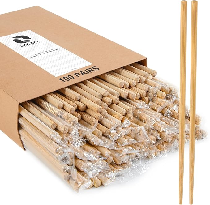 100Pairs Bamboo Chopsticks Disposable | Individually Wrapped | Bulk | Separated | Round | Premium Quality-(9.45in)