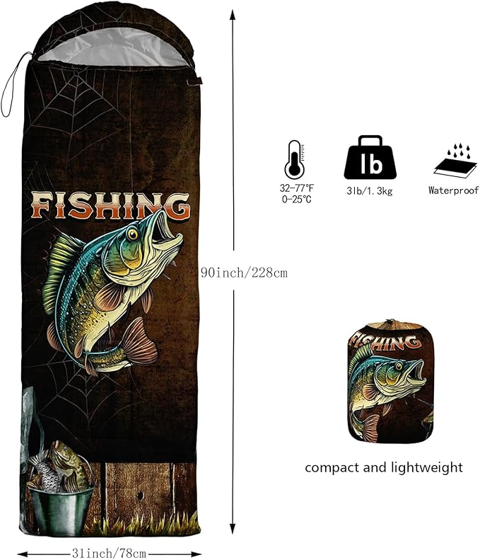 Sleeping Bags for Adults and Kids,3D Printing Camping Sleeping Bag for Girls Boys Lightweight Waterproof Cold/Warm 3-Season,Outdoor Travel with Compression Bags