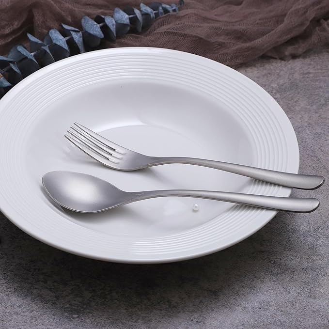 Titanium Cutlery Set, Lightweight Flatware, Modern Design, Dishwasher Safe, Service for 1 (2)