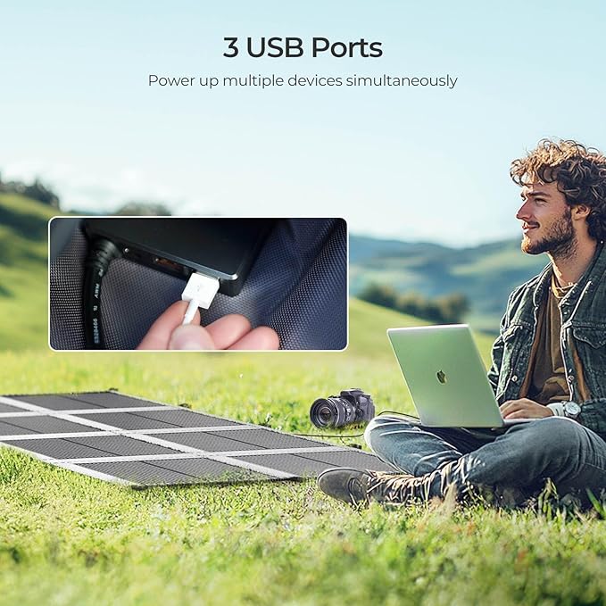 Renogy 200 Watt Solar Panel Blanket, N-Type Portable Foldable Solar Panels, 25% High Efficiency Lightweight 8-Fold Space-Save, QC3.0 USB-A&Type-C Output, For Camping, RV, SUV, Marine, Off-Grid Outdoor