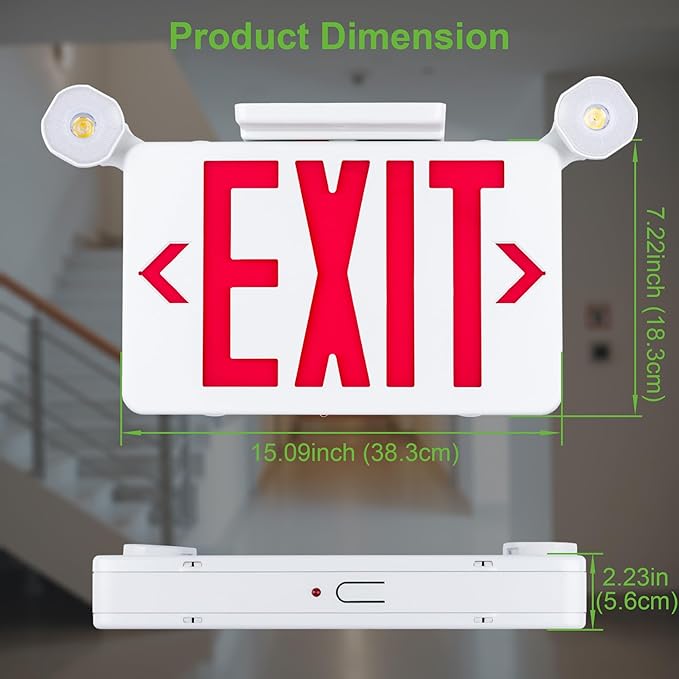 Gruenlich Red Exit Sign with Emergency Lights, 2 Adjustable LED Heads and Backup Battery, UL 924, AC 120/277V, Commercial Hardwired Exit Light for Business, 2 Pack