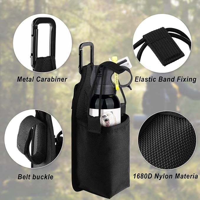 Xxerciz Nylon Belt Holster Compatible with Frontiersman 7.9 and 9.2 Ounce Bear Spray Canisters, Portable Pouch with Carabiner, Easy to Access, Perfect for Hunting, Camping, Hiking