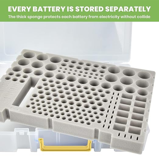 Battery Organizer Storage Holder- Batteries Case Containers Box with Tester Checker BT-168. Garage Organization Holds 225 Batteries AA AAA C D Cell 9V 3V Lithium LR44 CR2 CR1632 CR2032 (Blue)