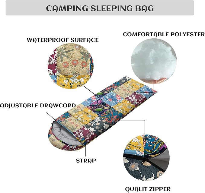 Sleeping Bags for Adults and Kids,3D Printing Camping Sleeping Bag for Girls Boys Lightweight Waterproof Cold/Warm 3-Season,Outdoor Travel with Compression Bags