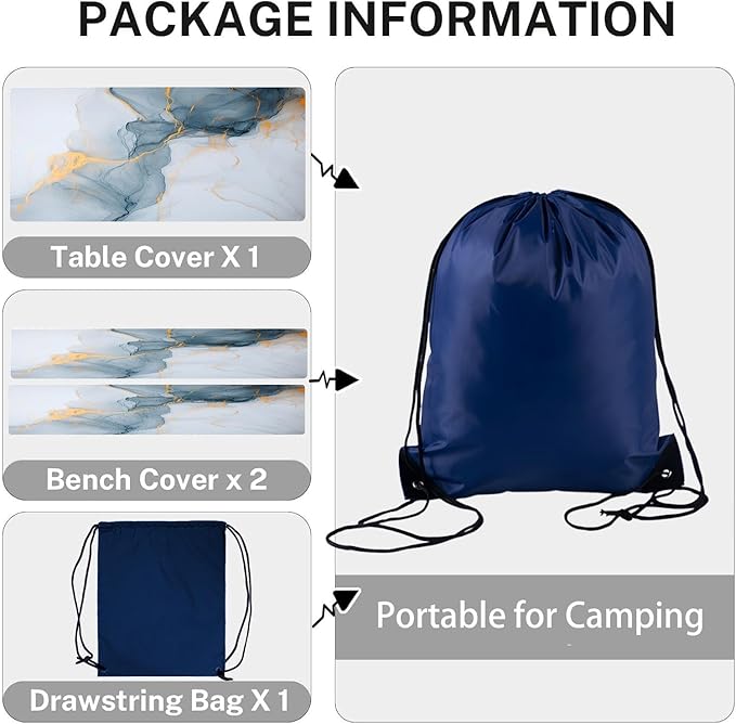 CAPSCEOLL Picnic Table Cover with Bench Covers Waterproof Camping Tablecloth All-Weather Outdoor Table Protector with Drawstring Bag for Camping Essentials, 72X30in, Grey White