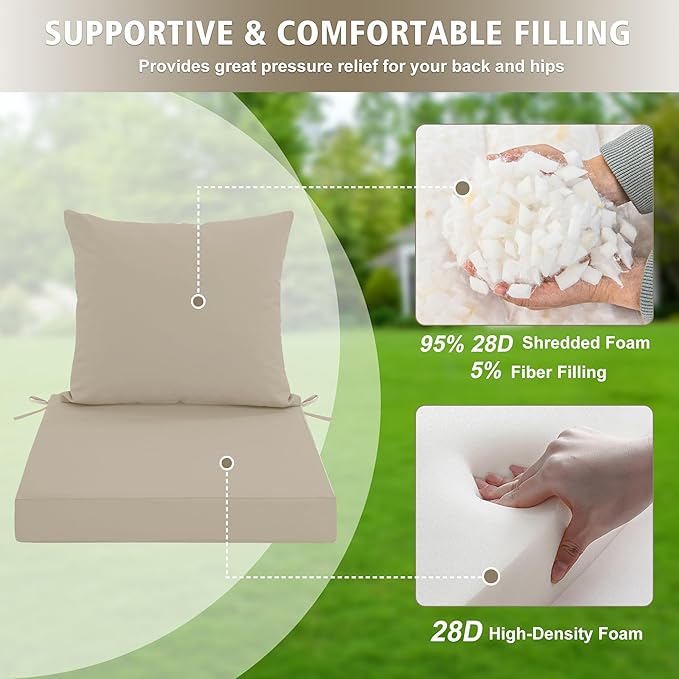 Outdoor Cushions for Patio Furniture, Waterproof Outdoor Chair Cushion w/Fade-Resistant, Removable & Machine-Washable Cover, 22x22 Inch, Deep Seat Sofa/Couch Pad Replacement – Set of 4, Cream