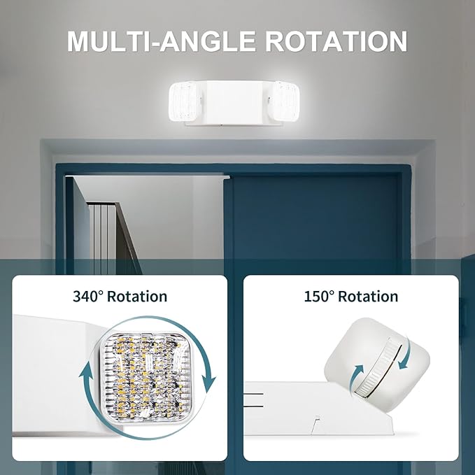 Emergency Light with Backup Battery, Two Head Adjustable Commercial Emergency Lights For Home Power Failure, UL Listed, 5VA Flame Retardant,AC 120/277V, Hardwired Emergency Lights For Business