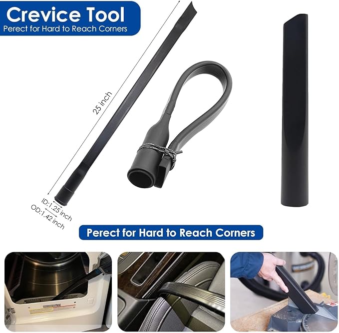 11 PCS Universal 1 1/4 Inch Vacuum Attachments Kit for Shop Vac Accessories with Vacuum Brush Attachments, Flexible Crevice Tool, Hose Adapters for 2 1/2" to 1 1/4" and 1 7/8" to 1" Hoses