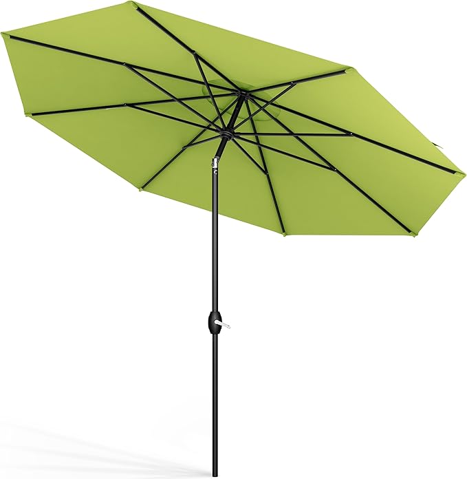 Midtown Umbrellas Sunbrella Umbrella 8 Feet Outdoor Umbrella With Sunbrella Macaw Acrylic Fabric - Auto-Tilt Aluminum Frame Patio Umbrella For Backyard, Deck, Garden, Pool - Black Pole