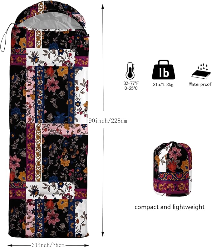 Sleeping Bags for Adults and Kids,3D Printing Camping Sleeping Bag for Girls Boys Lightweight Waterproof Cold/Warm 3-Season,Outdoor Travel with Compression Bags