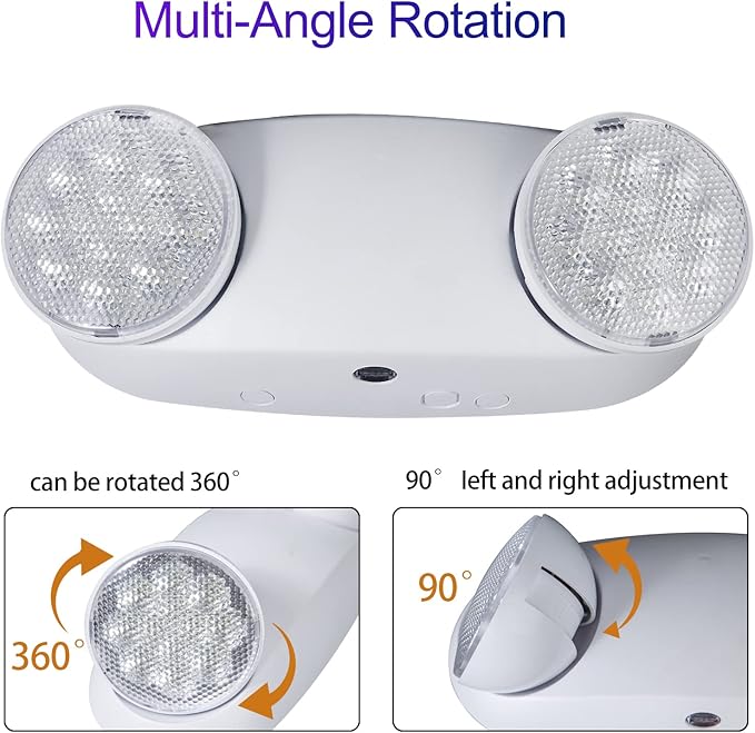 TANLUX LED Emergency Lights with Battery Backup, Two Head Adjustable Commercial Exit Light Fixtures, UL Listed, AC 120/277V, Hardwired, 2 Pack (White)