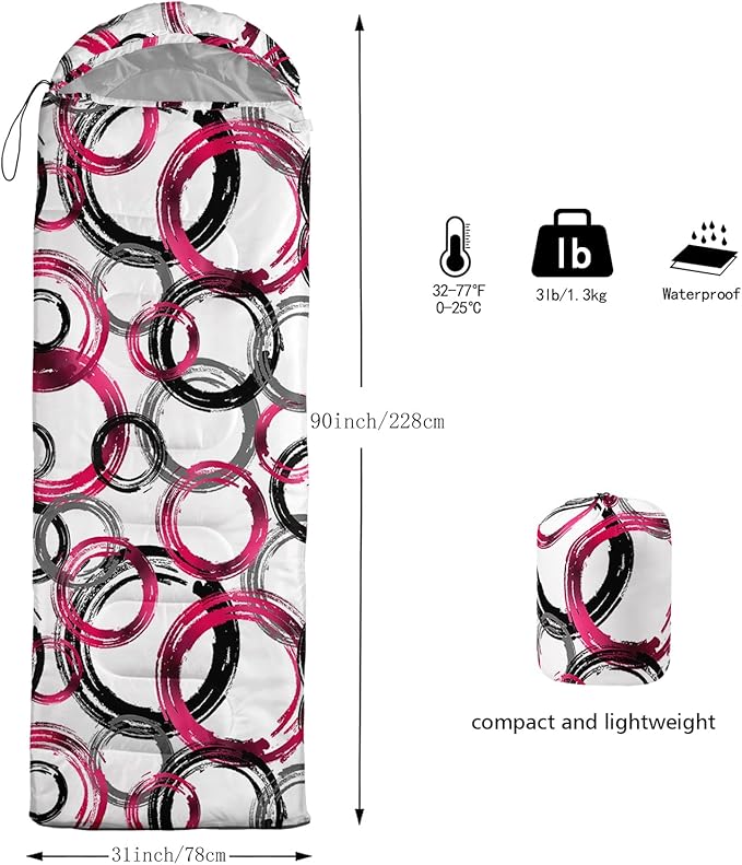 Sleeping Bags for Adults and Kids,3D Printing Camping Sleeping Bag for Girls Boys Lightweight Waterproof Cold/Warm 3-Season,Outdoor Travel with Compression Bags