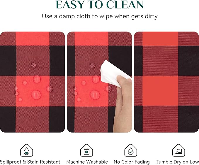 Softalker Christmas Gingham Checkered Rectangle Tablecloth - Buffalo Plaid Farmhouse Table Cloth Waterproof Stain Resistant Table Cover for Kitchen/Party/Holiday - Black and Red, 60 x 84 Inch