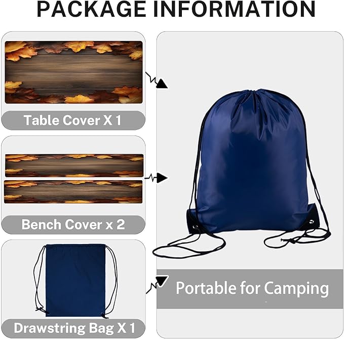 CAPSCEOLL Fitted Picnic Table Cover with Bench Covers with Elastic 6Ft Waterproof Camping Picnic Table Cover Cloths for Outdoors Camping Tablecloth with Drawstring Bag, 72X30in, Brown Wood