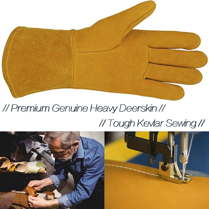 SKYDEER Welding Gloves - Reinforced Deerskin Suede Leather, Extra Soft Grip - Heavy Duty for MIG/TIG/Welding (SD0039W/L)
