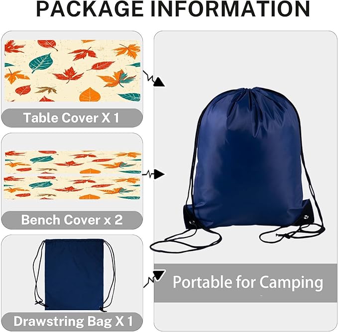 CAPSCEOLL Fitted Picnic Table Cover with Bench Covers with Elastic 6Ft Waterproof Camping Picnic Table Cover Cloths for Outdoors Camping Tablecloth with Drawstring Bag, 72X30in, Maple Leaf