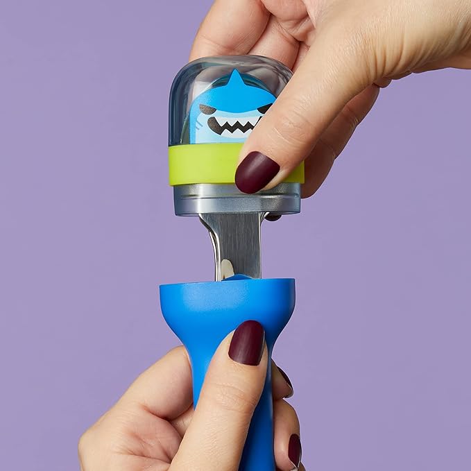 ZOKU Kids Pocket Utensil Set, Shark - Stainless Steel Fork, Knife, and Spoon in Case - Portable Design for Travel, School, Picnics, Camping and Outdoor Home Use