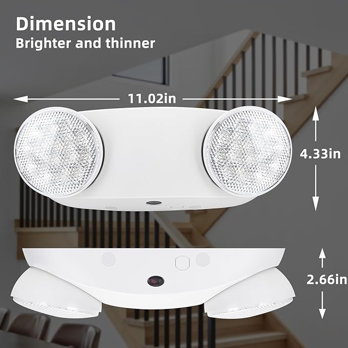 RMC LED Emergency Lights with Battery Backup, Two Head Adjustable Commercial Emergency Lighting, AC120-277V, Hardwired Emergency Exit Light Fixtures for Home and Business, ETL Listed, 10 Pack