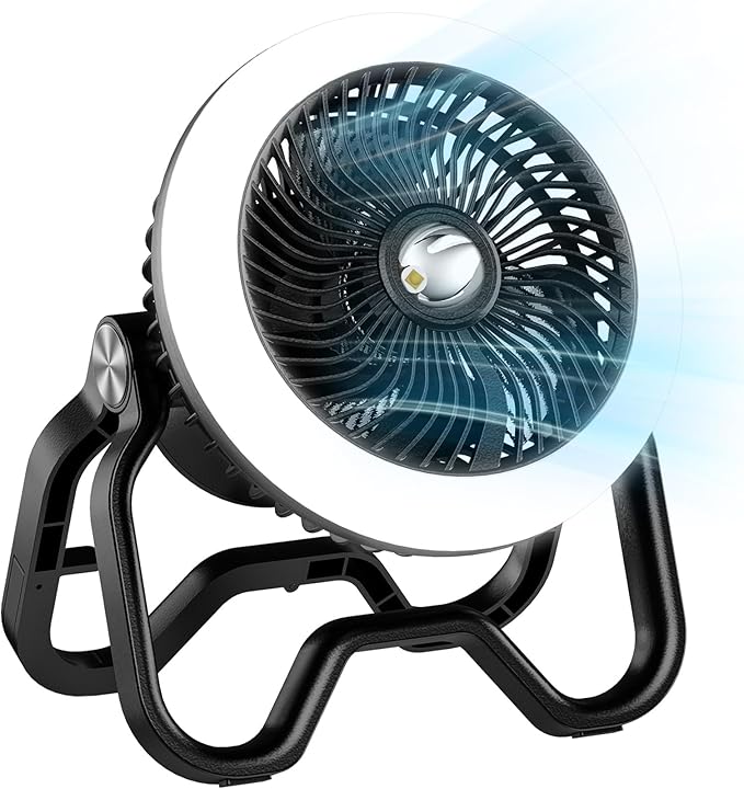 Portable Rechargeable Camping Fan with LED Lantern-40Hrs, Battery Operated Oscillating Fan with Remote, 3 Speeds for Tents, Outdoor, RV, Outage(Black)