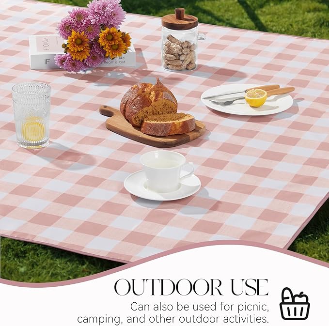 MOSAYT Rectangle Vinyl Tablecloth, 100% Waterproof Buffalo Gingham Plastic Table Cloth, Heavy Duty Wipeable Table Covers for Picnic, Outdoor, Camping - 54 x 78, Pink