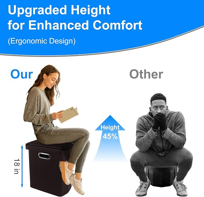 Upgrade XXL Portable Toilet Camping for Adults,17.5" Foldable Camping Toilet Portable, Portative Travel Toilet with Night Sensor Light,Aroma Patch,Handbag for Hiking, Car, Boat, Tent (Brown)