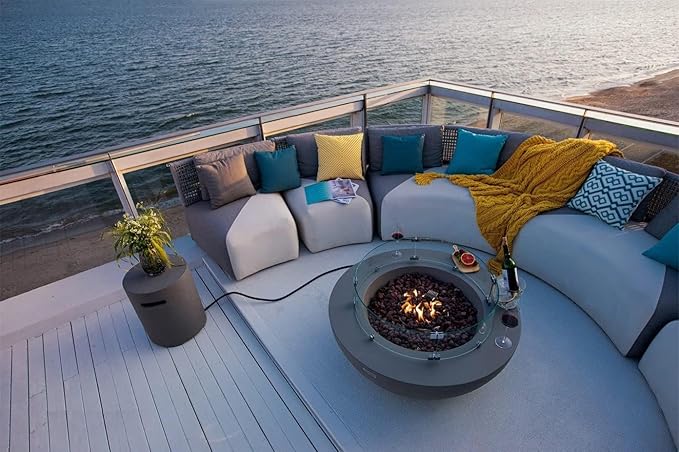 Elementi Lunar Bowl Cast Concrete Fire Table, Outdoor Fire Pit Fire Table Patio Furniture, Dark Gray (Natural Gas)