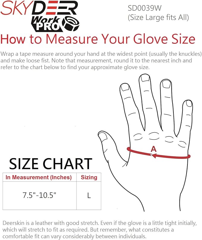 SKYDEER Welding Gloves - Reinforced Deerskin Suede Leather, Extra Soft Grip - Heavy Duty for MIG/TIG/Welding (SD0039W/L)