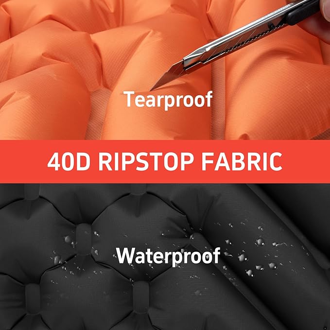 Camping Sleeping Pad & Pillow Set - Mummy Style, Inflates in 30 Seconds, Ultralight and Waterproof and wear-Resistant, Suitable.Camping Mattress for Camping, Backpacking. (Black)