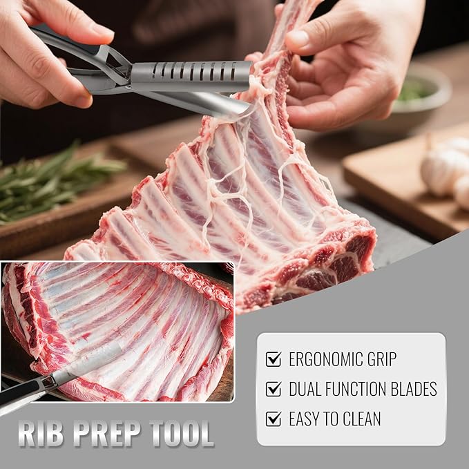 Rib Prep Tool Pro, BBQ Rib Skinner, Stainless Steel Rib Membrane Remover Tool, Ergonomic Design for Effortless BBQ Rib Preparation (2pc)