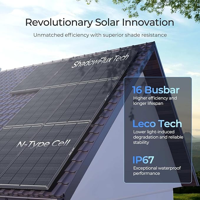 Renogy 200W ShadowFlux Anti-Shading N-Type Solar Panel, 12V 200 Watt Solar Panel 25% High-Efficiency, PV Module Power Charger for RV Marine Rooftop Farm Battery and Other Off-Grid Applications