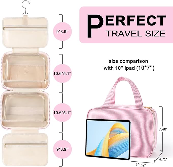 TOPEAST Travel Toiletry Bag - Hanging Toiletry Bag for Women, Large Capacity Personalized Travel Toiletry Bag and Makeup Bag, Portable Travel Organizer for Toiletries, Shampoo, Cosmetics - Letter C