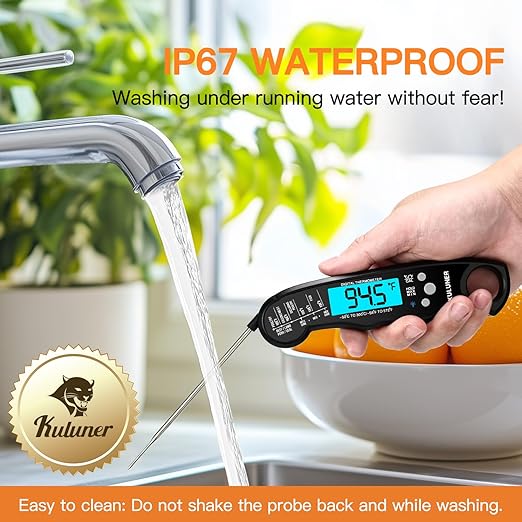 TP-01 Waterproof Digital Instant Read Meat Thermometer with 4.6 Folding Probe Backlight Calibration Function for Cooking Food Candy, BBQ Grill, Liquids,Beef(Black)