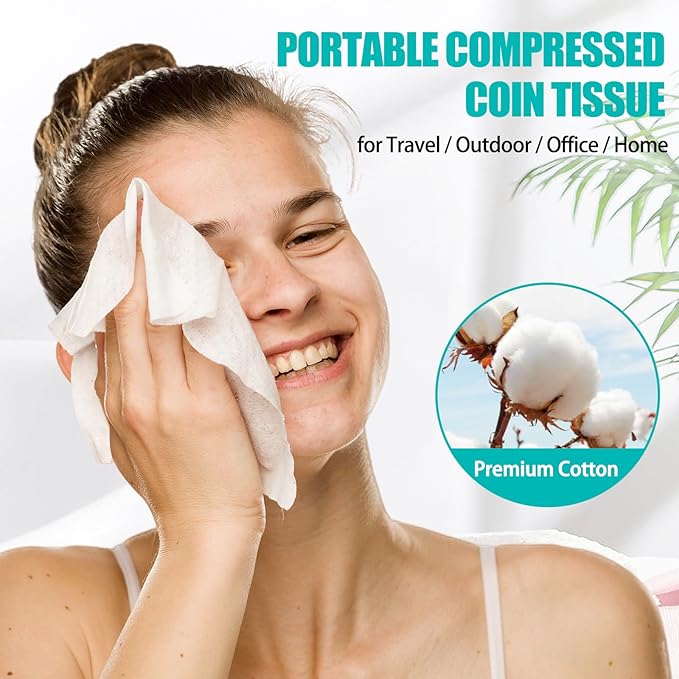 200PCS Compressed Towel Tablets Mini Disposable Compressed Towel Tablets,Bulk Coin Tissues,Disposable and portable face towels suitable for travel, Camping, Sports, Beauty Salons, Home use