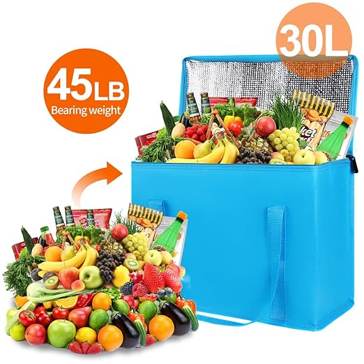Bodaon 5-Pack Cooler Insulated Food Delivery Bag, Thermal Hot Pizza,X-Large Bags With Top Zippered for Grocery/DoorDash/Catering/Shopping, Large Cold and Frozen Door Dash Accessories, XL Tote, Blue