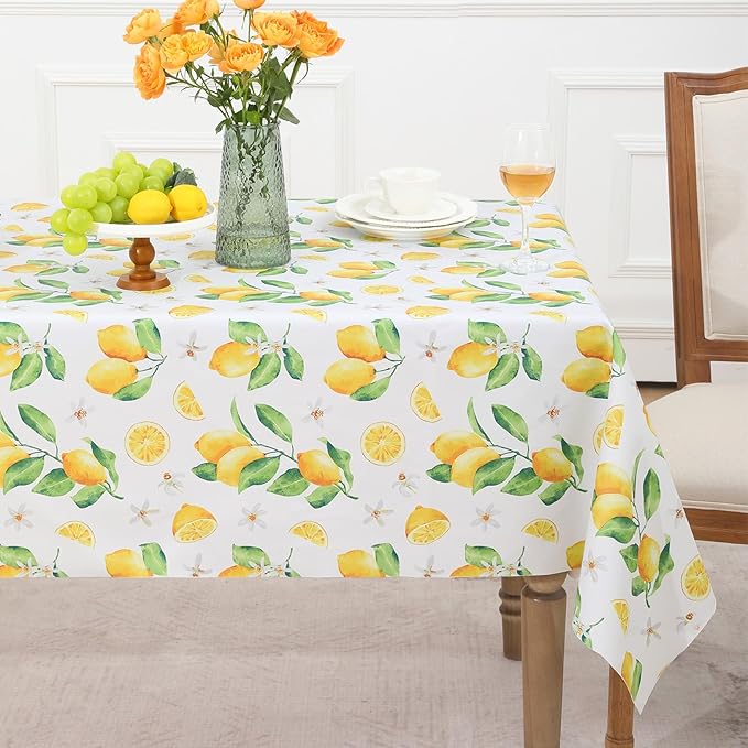 Romanstile Summer Rectangle Plastic Tablecloth, 100% Waterproof Oil-Proof Lemon PVC Table Cloth, Heavy Duty Vinyl Table Cover for Dining, Camping, Picnic, Outdoor - 54 x 108 Inch, Lemon
