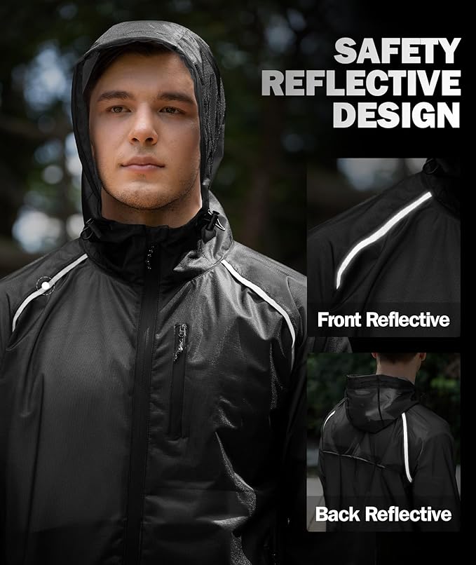 SWISSWELL Mens Cycling Rain Jacket Waterproof Lightweight Windbreaker Jackets for Men Raincoat with Hood
