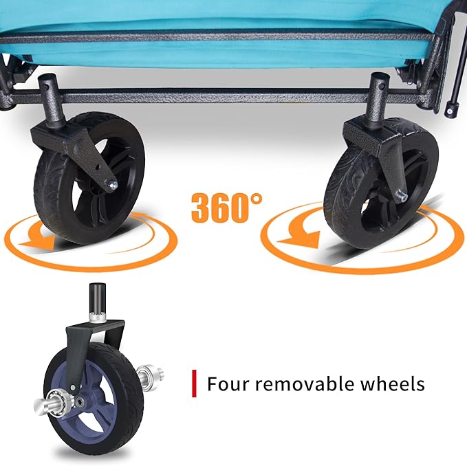 TMZ Foldable Wagon with Canopy, Collapsible Folding Wagon with Adjustable Handle Bar, Multi Functional Cart with Expansion Accessories, Front Expandable Transport Camping Wagon(Turquoise/Grey)