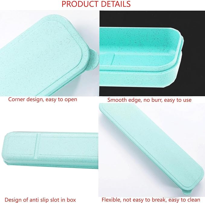 1Pcs Simple Utensil Holder with Lid, Reusable Utensils Wheat Straw Travel Cutlery Box,Portable Flatware Box Travel Tableware Storage Case, Simple Tableware Storage Box Case for Cutlery Kit (Green)
