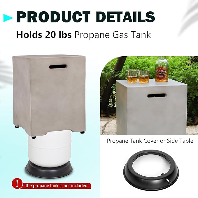 Rectangular Propane Fire Pit,42 Inch Outdoor Fire Pit Table 2-Piece 50,000 BTU,Concrete Firepit with Tank Cover Table w/Lava Rocks Gas Fireplace for Patio & Deck