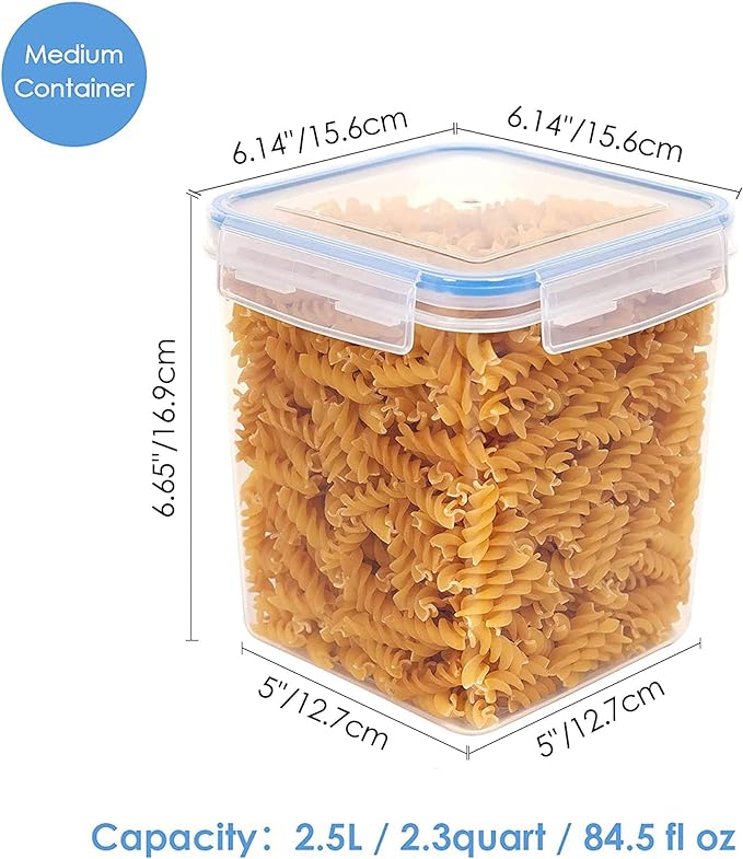 Vtopmart Food Storage Containers 2.5L / 84.5oz, 4 Pieces BPA Free Plastic Airtight Canister for Flour, Sugar, Baking Supplies, with 4 Measuring Cups and 24 Labels, Blue