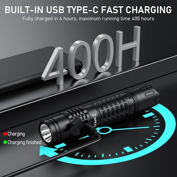 Wurkkos FC12C Tactical Flashlight 1600 High Lumens, USB-C Rechargeable LED Flashlights, 332M Long Throw Flash Light, IP68 Waterproof, Dual Switches and Constant Current Circuit for Home Camping Hiking