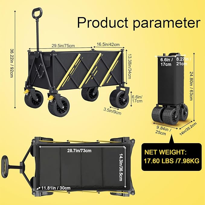 Wagons carts Foldable,Collapsible Wagon Foldable Wagon, Gather Heavy Duty Garden cart, Portable cart,Pets carts,with Large All-Terrain Beach Wheels and Drink Holder for Sports, Shopping, Camping