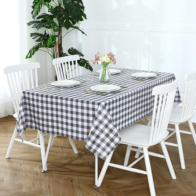 Romanstile Rectangle Vinyl PVC Tablecloth, 100% Waterproof Buffalo Plaid Plastic Table Cloth, Oil Proof Heavy Duty Wipeable Table Covers for Dining/Camping/Picnic/Outdoor - 54 x 108, Grey and White