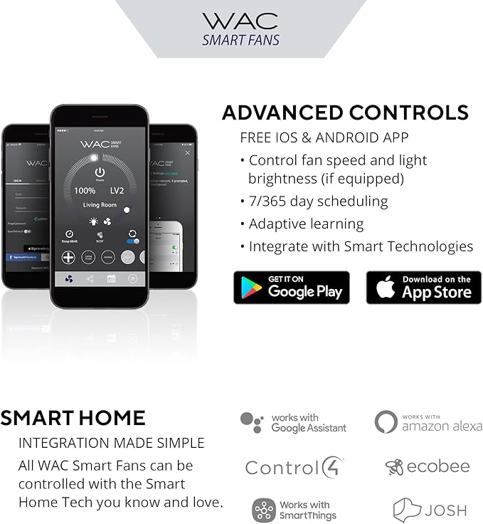 WAC Smart Fans Swirl Indoor and Outdoor 3-Blade Smart Home Ceiling Fan 54in Matte White Adjustable CCT 2700-3000-4000-5000K LED Light Kit and Remote Control works with Alexa and iOS or Android App