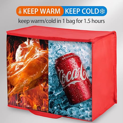 Bodaon 5-Pack Cooler Insulated Food Delivery Bag, X-Large With Top Zippered Bags for Grocery、DoorDash、Catering、Shopping,Thermal Hot Pizza, Large Cold and Frozen Door Dash Accessories, XL Tote, Red
