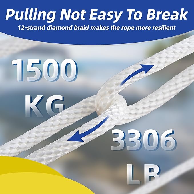 White Nylon Rope 3/8inch 100ft Braided Multi-Purpose Ropes for Outdoor&Indoor Heavy Duty for Camping, Boat, Garden, Clothesline, Marine, Soft & Flexible, High Tensile Strength