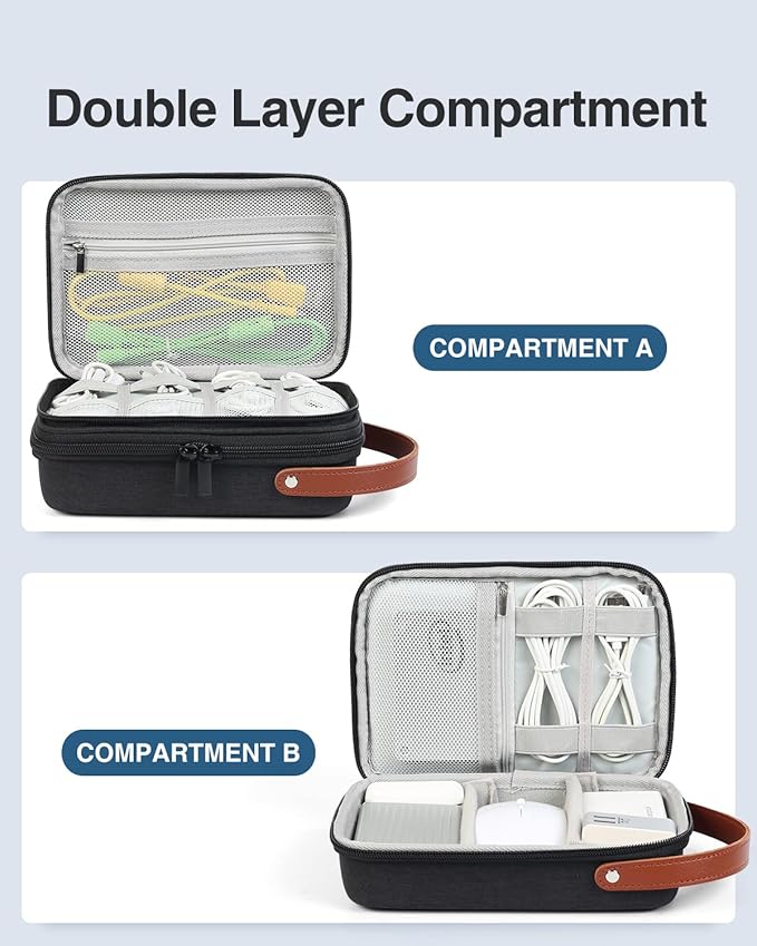 Luxtude Electronics Organizer Travel Case,Double Layer Tech Organizers Travel Case, Hard Charger Organizers, Portable Cable Organizer, Travel Essentials for Charger/Mouse/Cash, Tech Gifts