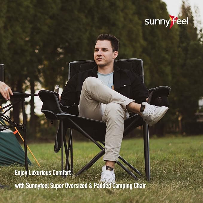 SUNNYFEEL Oversized Folding Camping Chair 500 LBS Heavy Duty Lawn Chairs with Black Portable Folding with Armrest, Cup Holder, Pocket &Bag for Outdoor Camping/Beach/Travel/Picnic/Fishing